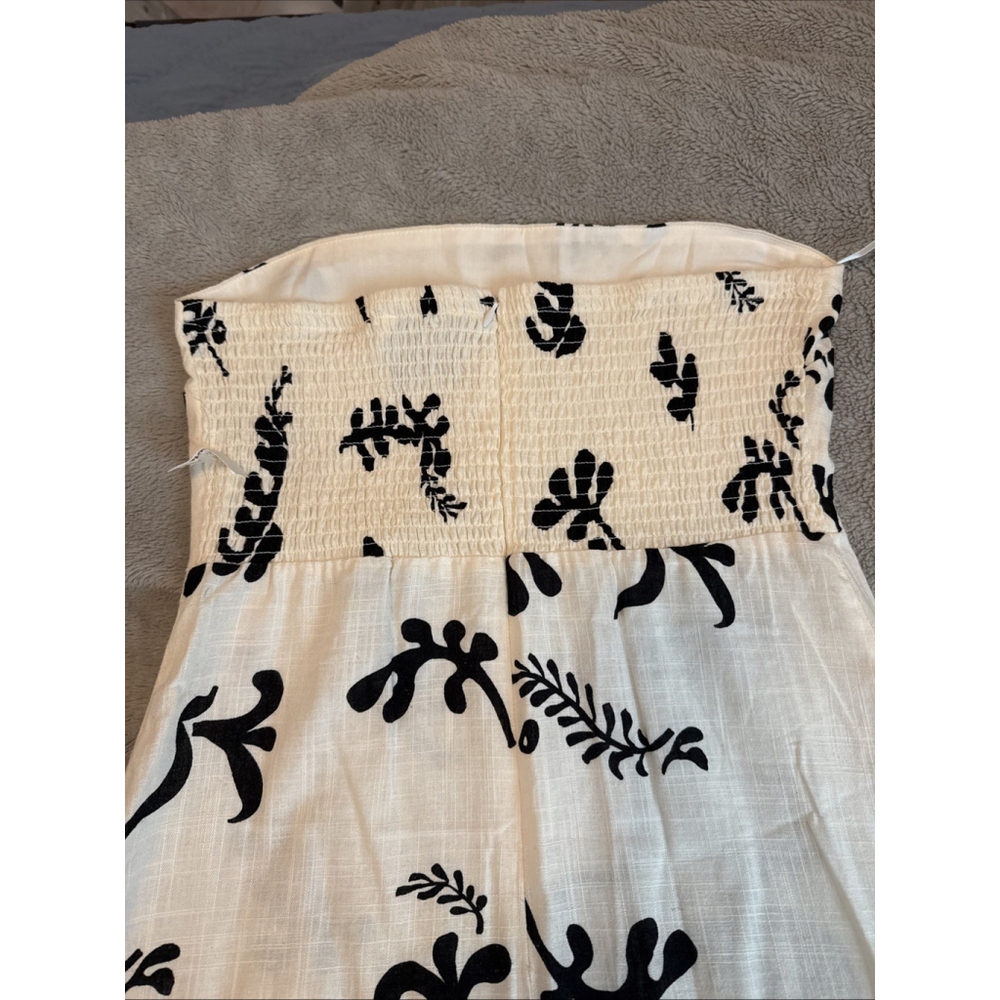 Strapless White Maxi Dress with Black Leaf Print - Picture 4 of 8